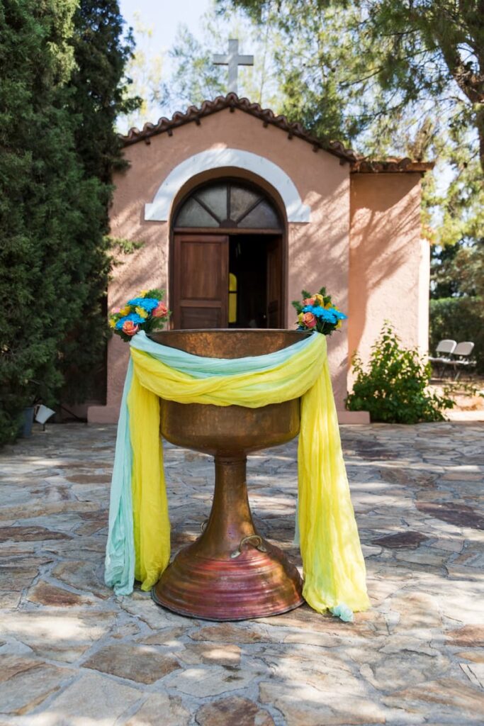 Στολισμός βάπτισης αγόρι μπλε κίτρινο Ιπποστάσιο Μεϊμαρίδη